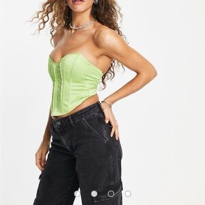 Bershka corset satin top jade green